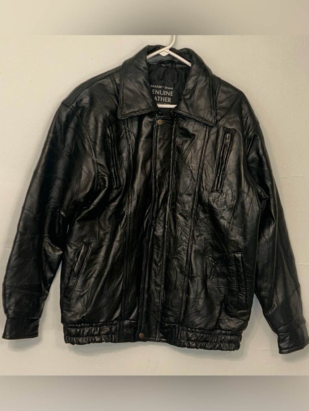 Vintage MAXAM Italian Mosaic Design Top Grain Lambskin Leather Jacket Black M